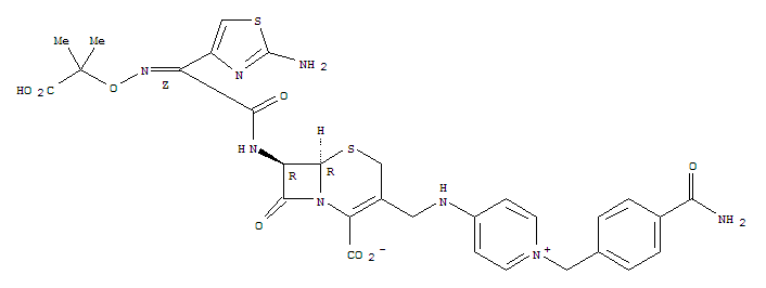 Pyridinium,1-[[4-(aminocarbonyl)phenyl]methyl]-4-[[[7-[[(2-amino-4-thiazolyl)[(1-carboxy-1-methylethoxy)imino]acetyl]amino]-2-carboxy-8-oxo-5-thia-1-azabicyclo[4.2.0]oct-2-en-3-yl]methyl]amino]-,inner salt, [6R-[6a,7b(Z)]]-