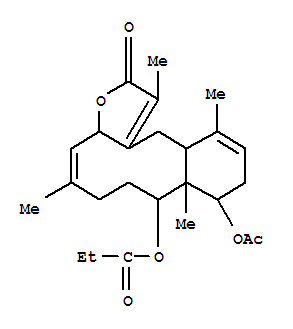 Benzo[4,5]cyclodeca[1,2-b]furan-2(3aH)-one,9-(acetyloxy)-6,7,8,8a,9,10,12a,13-octahydro-1,5,8a,12-tetramethyl-8-(1-oxopropoxy)-,(3aR*,4Z,8R*,8aR*,9R*,12aR*)-(+)-