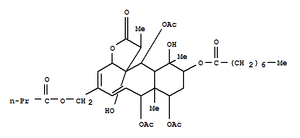 Octanoicacid,8,9,13-tris(acetyloxy)-1,2,3a,8,8a,9,10,11,12,12a,13,13a-dodecahydro-12,13a-dihydroxy-1,8a,12-trimethyl-2-oxo-5-[(1-oxobutoxy)methyl]benzo[4,5]cyclodeca[1,2-b]furan-11-ylester, [1R-(1R*,3aS*,4E,6Z,8S*,8aR*,9S*,11R*,12S*,12aS*,13S*,13aS*)]-