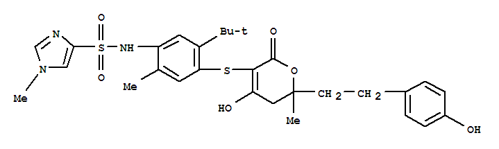N-[5-tert-butyl-4-({6-hydroxy-2-[2-(4-hydroxyphenyl)ethyl]-2-methyl-4-oxo-3,4-dihydro-2H-pyran-5-yl}sulfanyl)-2-methylphenyl]-1-methyl-1H-imidazole-4-sulfonamide