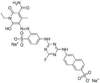 disodium 6-[[4-[[3-[[5-(aminocarbonyl)-1-ethyl-1,6-dihydro-2-hydroxy-4-methyl-6-oxo-3-pyridyl]azo]-4-sulphonatophenyl]amino]-6-fluoro-1,3,5-triazin-2-yl]amino]naphthalene-2-sulphonate