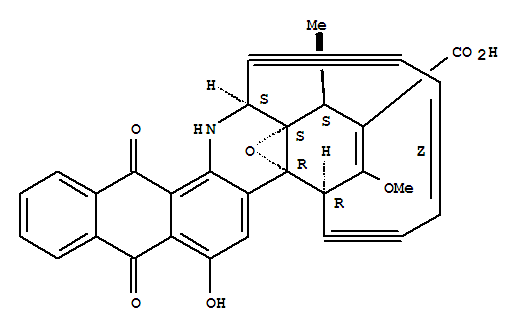 4a,14a-Epoxy-4,14-[3]hexene[1,5]diynonaphtho[2,3-c]phenanthridine-2-carboxylicacid, 1,4,7,12,13,14-hexahydro-6-hydroxy-3-methoxy-1-methyl-7,12-dioxo-,[1S-(1R*,4S*,4aS*,14R*,14aR*,18Z)]- (9CI) molecular structure