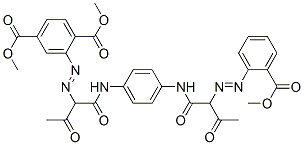 dimethyl 2-[[1-[[[4-[[2-[[2-(methoxycarbonyl)phenyl]azo]-1,3-dioxobutyl]amino]phenyl]amino]carbonyl]-2-oxopropyl]azo]terephthalate molecular structure
